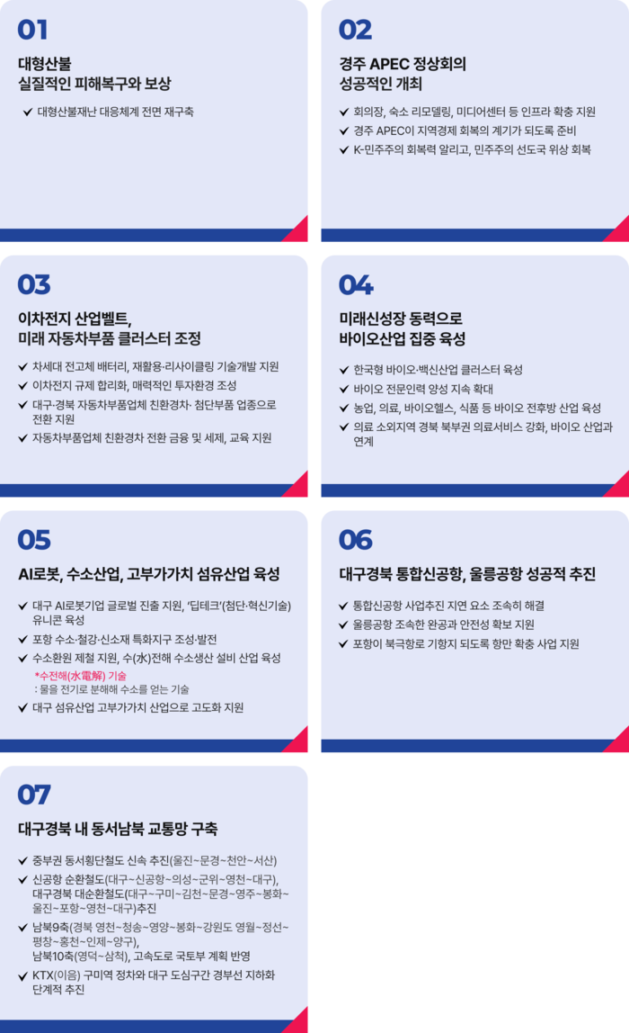 더불어민주당 이재명 후보 대경권 공약. <이재명 후보 홈페이지 캡처>