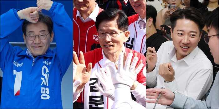 사진 왼쪽부터 더불어민주당 이재명 후보, 국민의힘 김문수 후보, 개혁신당 이준석 후보. 연합뉴스