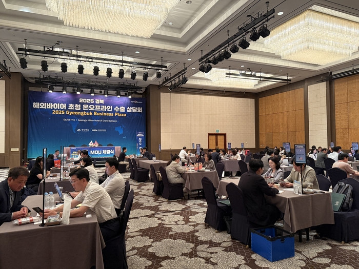지난 5일 경주 힐튼호텔에서 열린 '2025 해외바이어 초청 수출 상담회'에서 해외 바이어들이 지역 기업 관계자들과 상담을 하고 있다. 경북도 제공