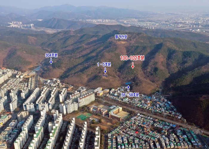 대구 북구 구암동고분군 제100~102호분 위치도. 북구청 제공.
