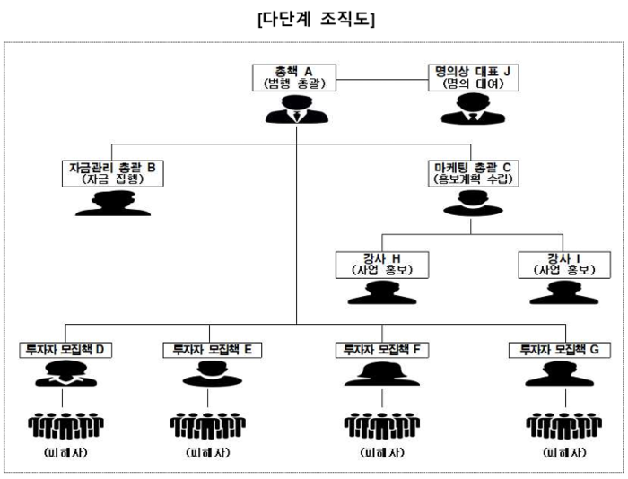 P2E(PLAY TO EARN)게임 플랫폼 투자 사업 관련 사기 일당 조직도. 대구검찰 제공