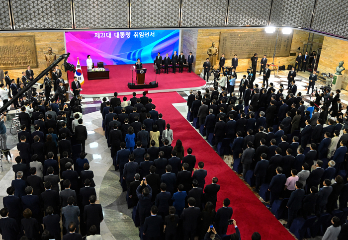 4일 서울 여의도 국회에서 제21대 이재명 대통령 취임선서식이 열리고 있다. 연합뉴스