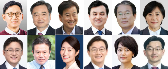 대통령실은 23일 강훈식 대통령비서실장의 브리핑을 통해 이재명 대통령의 장관급 내각 인선을 발표했다.
윗줄 왼쪽부터 배경훈 과학기술정보통신부 장관 후보자, 조현 외교부 장관 후보자, 정동영 통일부 장관 후보자, 안규백 국방부 장관 후보자, 권오을 국가보훈부 장관 후보자, 유임된 송미령 농림축산식품부 장관.
아래줄 왼쪽부터 김성환 환경부 장관 후보자, 김영훈 고용노동부 장관 후보자, 강선우 여성가족부 장관 후보자, 전재수 해양수산부 장관 후보자, 한성숙 중소벤처기업부 장관 후보자, 국무조정실장에 임명된 윤창렬 LG글로벌 전략개발원장. 연합뉴스