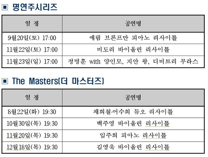 대구콘서트하우스 하반기 기획공연 라인업