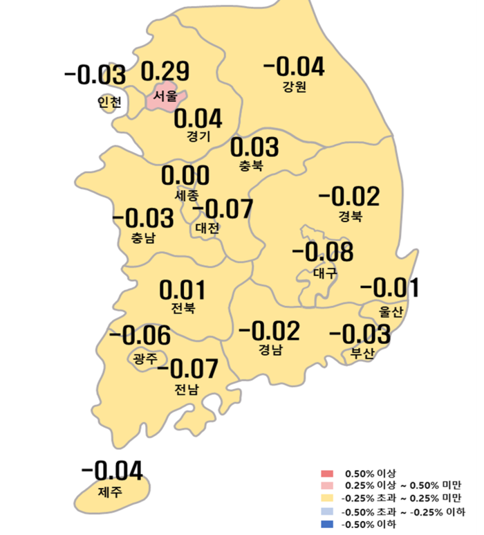 7월 1주 전국 아파트 매매가격 변동률. <출처 한국부동산원>