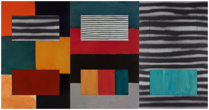 션 스컬리, 'What Makes Us Too', Oil, acrylic and oil pastel on aluminum, 299.7×571.5cm, 2017