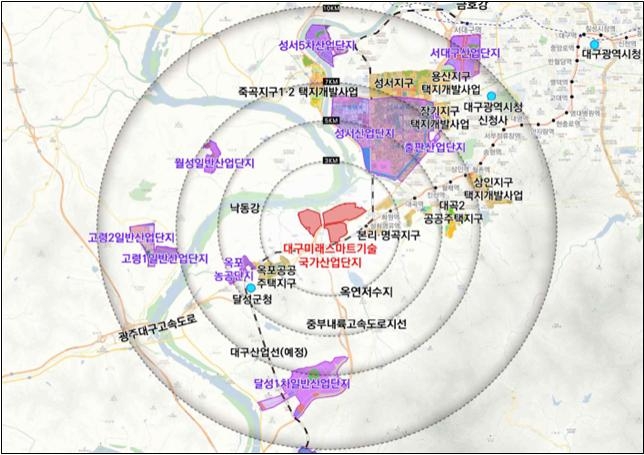지난 28일 기재부 예타를 통과한 대구 달성군 화원·옥포읍 일원 제2국가산단 위치도. 추경호 의원실 제공