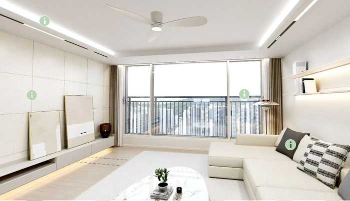 HS화성이 처음 선보이는 조명특화 옵션이 적용된 대구 수성구 '만촌 파크드림 에디움' 세대 거실 이미지. <HS화성 제공>