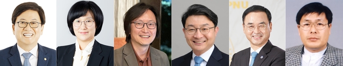 이재명 대통령은 13일 교육부 장관 후보자로 최교진 현 세종특별자치시교육청 교육감을, 여성가족부 장관 후보자로 원민경 국가인권위원회 비상임위원을 각각 지명했다. 
    왼쪽부터 최교진 교육부 장관 후보자, 원민경 여가부 장관 후보자, 주병기 공정거래위원장 후보자, 이억원 금융위원장 후보자, 차정인 국가교육위원회 위원장 내정자, 김호 농어업농어촌특별위원회 위원장. 연합뉴스
