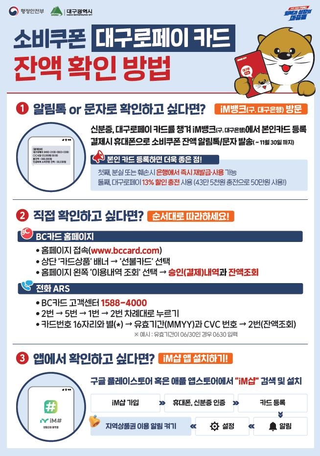 소비쿠폰 대구로페이 카드 잔액 확인 방법 설명서. <대구시 제공>
