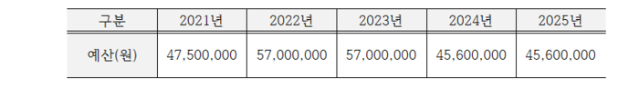 최근 5년간 대구시 난임 부부 한의 지원사업 예산 현황.