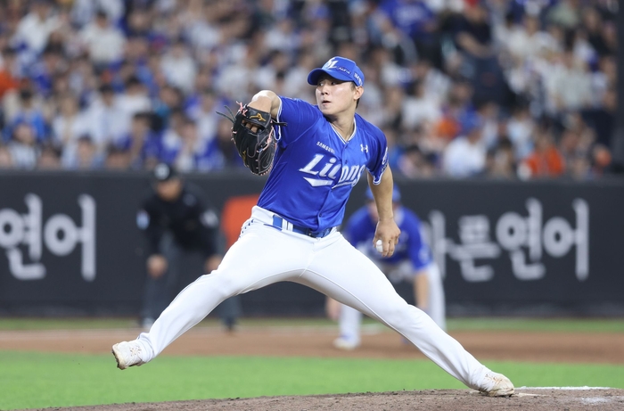 지난달 31일 대전 한화생명볼파크에서 열린 2025 신한 SOL 뱅크 KBO리그 삼성 라이온즈와 한화 이글스 경기에서 배찬승이 투구 중이다. <삼성 라이온즈 제공>