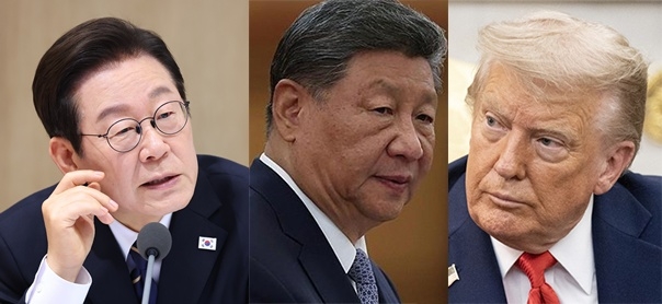 사진 왼쪽부터 이재명 대통령,  시진핑 중국 국가주석, 도널드 트럼프 미국 대통령. 연합뉴스