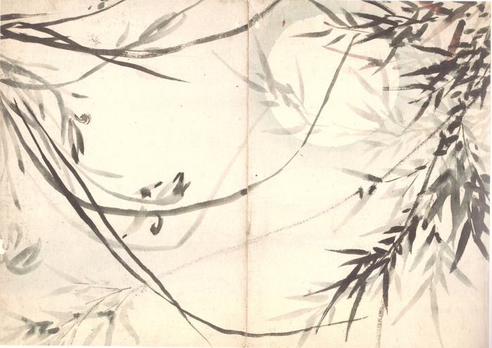 신윤복, 월하난죽, 종이에 엷은 색, 27.0×37.5cm, 1808, 간송미술관 소장