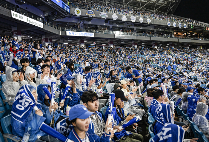 13일 대구삼성라이온즈파크에서 열린 프로야구 준플레이오프 3차전에서 삼성 라이온즈 팬들이 응원도구를 흔들며 열띤 응원을 펼치고 있다. 이현덕기자 lhd@yeongnam.com