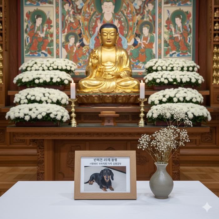 지난 20일 포항 고석사에서 몽이의 천도재가 진행되고 있다. 강명주 시민기자 kmejuw7@hanmail.net