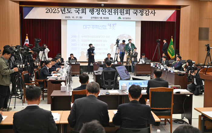 국회 행정안전위원회의 대구시에 대한 국정감사가 27일 대구시 산격청사에서 열리고 있다. 이지용기자 sajahu@yeongnam.com