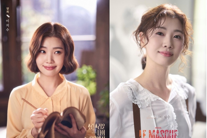 배우 이지수는 올해 초연하는 창작뮤지컬 소란스러운 나의 서림에서(왼쪽)와 르 마스크에 참여했다. <이모셔널씨어터 제공>