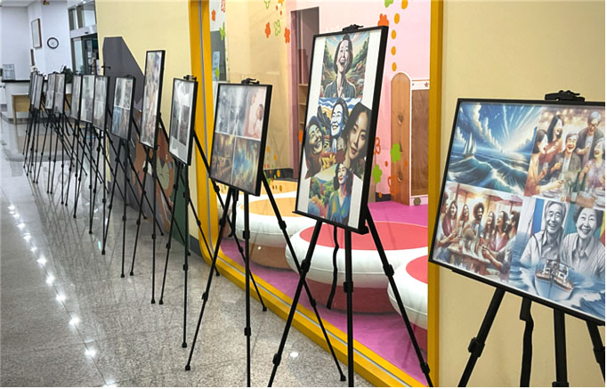 <사>대구경북여성과학기술인회가 실시하는 생성형 AI를 활용한 자화상 창작 프로젝트  수강생들의 작품이 전시되고 있다. <대구경북여성과학기술인회 제공>