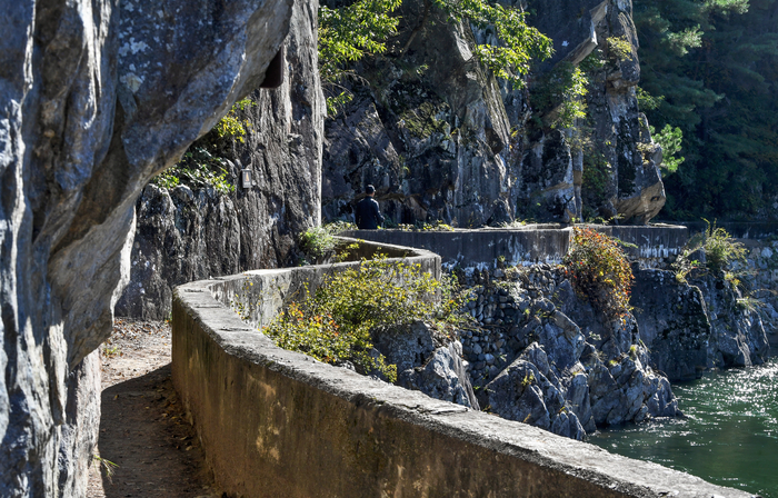 계절마다 다채롭게 옷을 갈아입는 울진 왕피천 봇도랑길은 2시간 남짓 이어지는 숲길이다. 왼편에는 웅장한 산줄기가, 오른편에는 왕피천이 나란히 이어지는 비경에 숨이 멎을듯 하다.