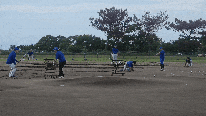 일본 오키나와에 위치한 아카마구장에서 박진만 삼성 라이온즈 감독의 펑고 훈련을 받는 내야수 심재훈. 정지윤기자 yooni@yeongnam.com