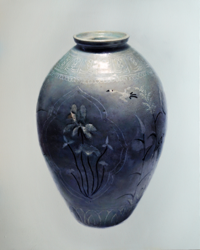 김상우 청자 상감 연꽃 갈대 백로무늬 편호