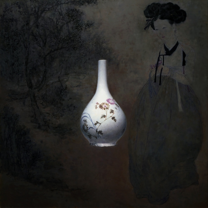 김상우 백자 청화철채동채초충문 병