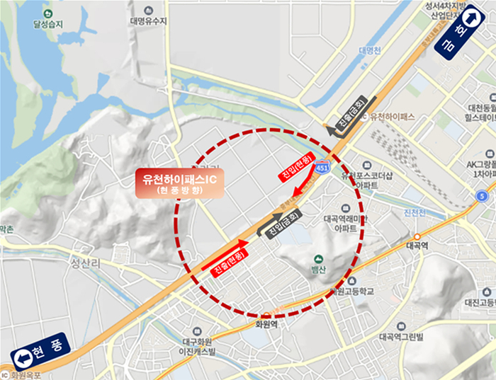 유천 하이패스IC 공사 위치도. <대구시 제공>