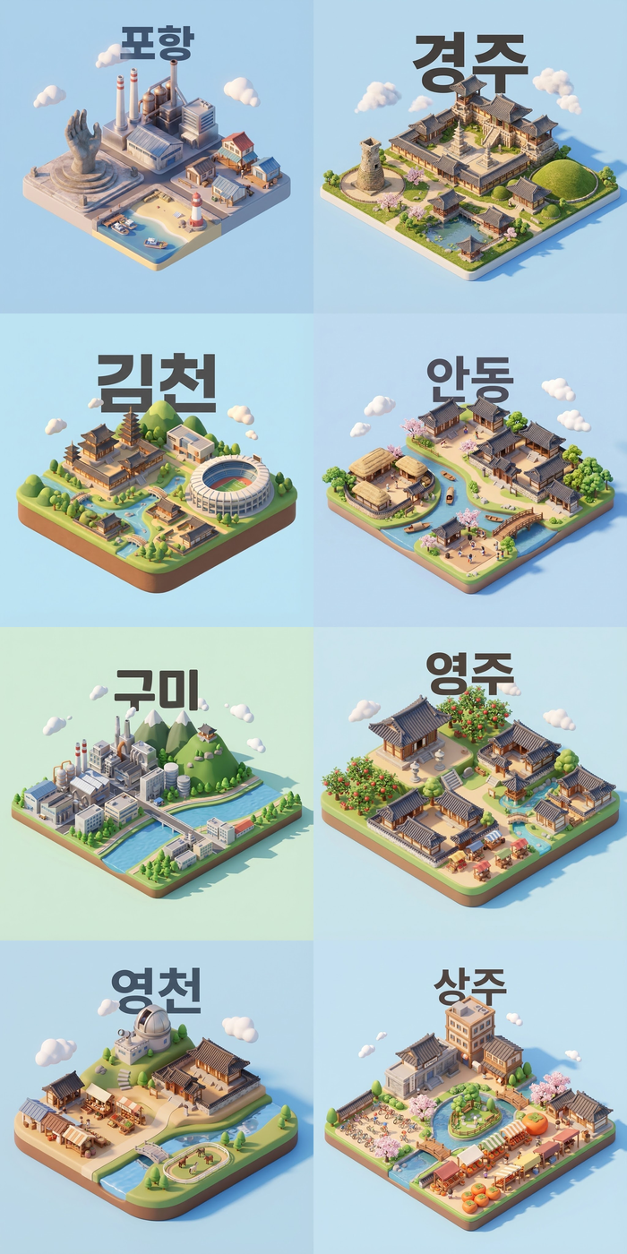 구글 제미나이3 나노바나나프로로 만든 경북 시군별 미니어처. <제미나이3 제작>