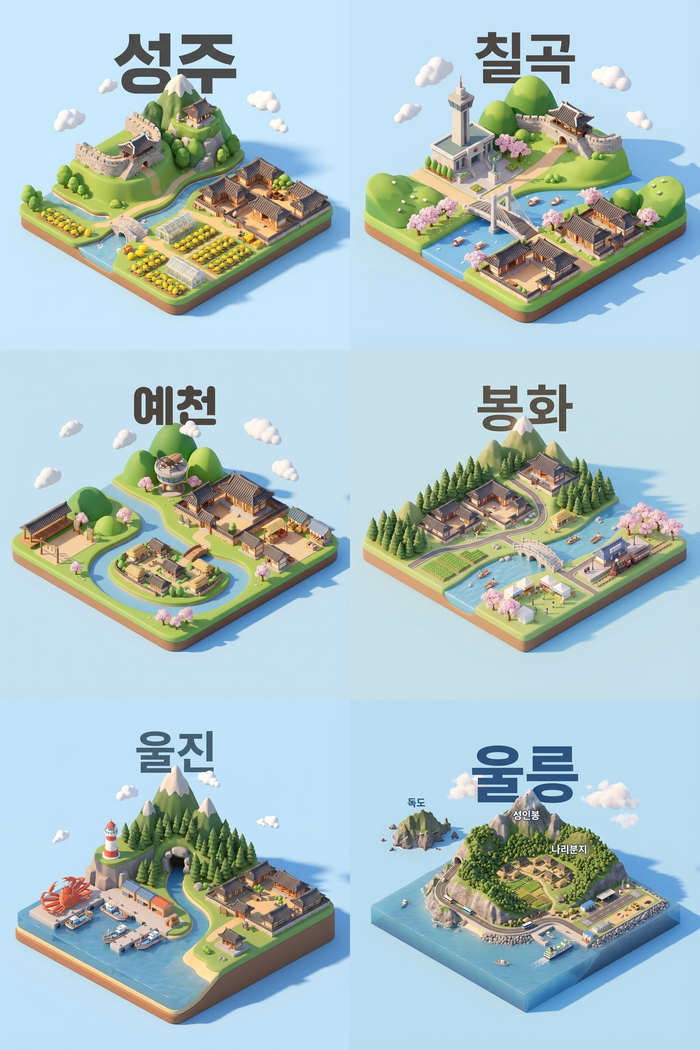 구글 제미나이3 나노바나나프로로 만든 경북 시군별 미니어처. <제미나이3 제작>