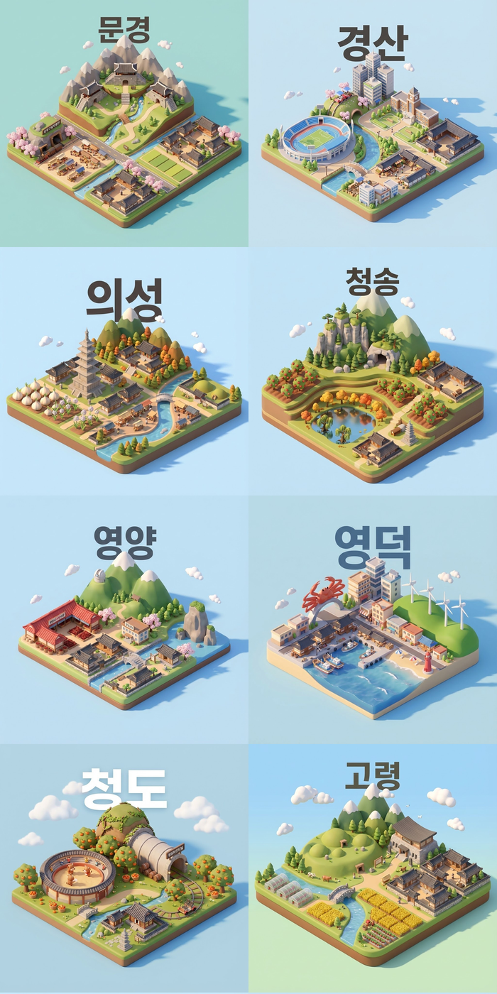 구글 제미나이3 나노바나나프로로 만든 경북 시군별 미니어처. <제미나이3 제작>