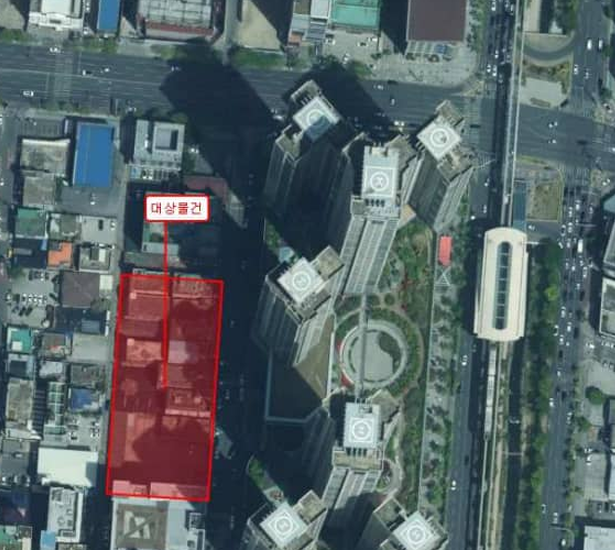 수성구 두산동 일대 공매로 나온 토지와 건물 위취도 <출처 감정평가서>