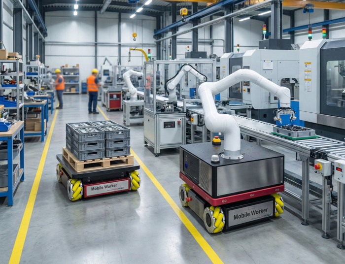 <주>지오로봇의 이동형 로봇인 모바일 워커가 제조 현장에서 활용되고 있는 모습. <지오로봇 제공>