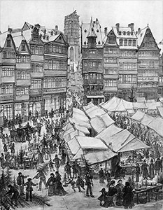 페터 베커(Peter Becker)가 그린 1876년의 프랑크푸르트 크리스마스 시장 모습. <위키백과 제공>