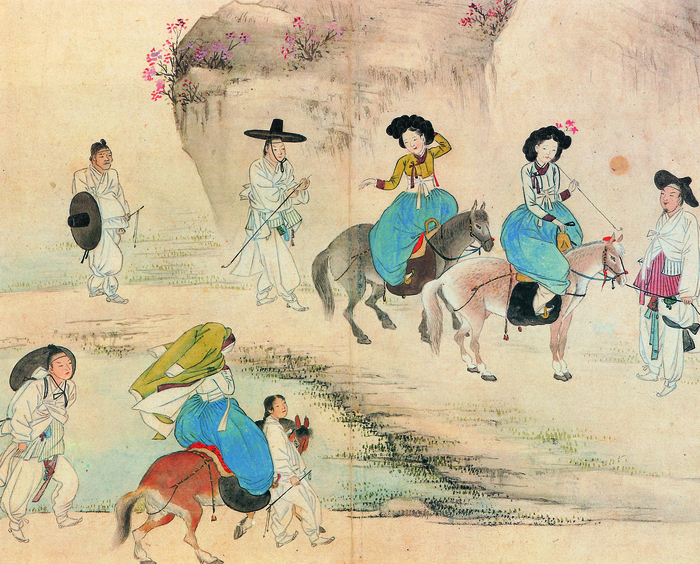 신윤복, 연소답청, 종이에 엷은 채색, 28.2×35.6cm, 간송미술관 소장