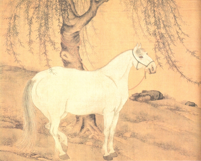 윤두서, 유하백마도, 비단에 엷은 채색, 34.3×44.3cm, 해남 녹우당 소장