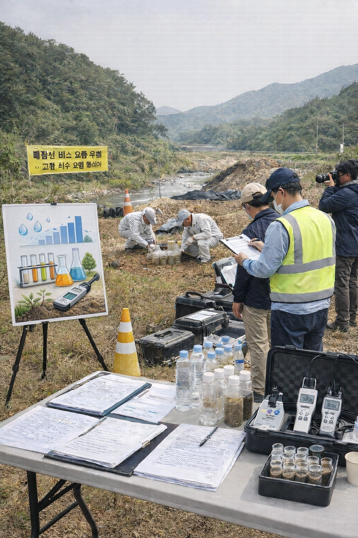성주군 수륜면 계정리 장사재단법인 사업예정지에 대한 수질, 토양, 지반안정성에 대한 공동조사가 이뤄지고 있다. <생성형 AI 제작>