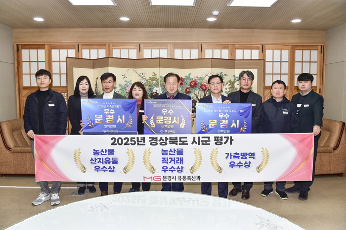 문경시가 경상북도 주관 「2025년 시·군 시책평가」에서 농산물 산지유통시책, 농산물 직거래, 가축방역 등 3개 분야에서 우수상을 수상했다. <문경시제공>