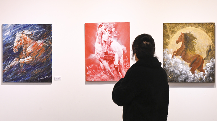 24일 대구 동구 아양아트센터 아양갤러리에서 개막한 2026 병오년(丙午年) 새해맞이 말(馬) 그림전에서 한 관람객이 붉은 말을 주제로 한 작품을 감상하고 있다.
대구·경북 지역 미술가 120여 명이 참여한 이번 전시는 말이 상징하는 도약과 생명력, 새해의 에너지를 다양한 회화 작품으로 풀어내며 내년 1월 11일까지 이어진다.
이현덕기자 lhd@yeongnam.com 