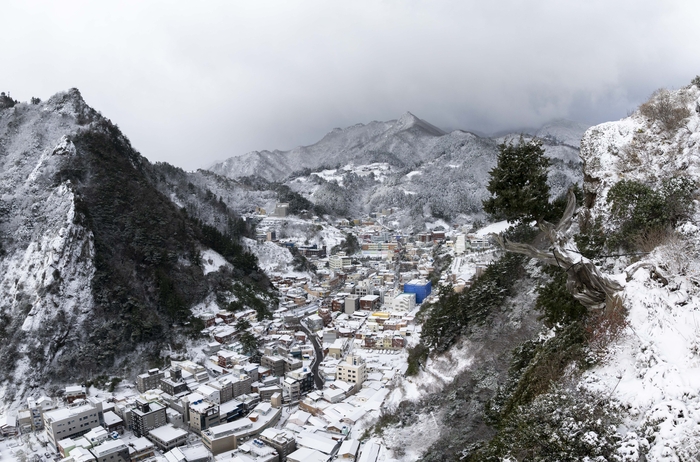 26일 새벽부터 오전 사이 울릉군에  많은 눈이 집중되면서 일부 지역에서는 최대 30cm 안팎의 적설이 기록됐다. 울릉 도동 일대 전경. 울릉군 제공