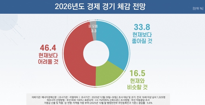 2026년도 경제 경기 체감 전망. <리얼미터 홈페이지 캡처>