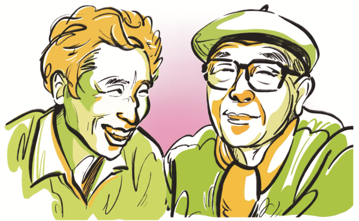 1925년 출생한 이오덕(왼쪽) 아동문학가와 박주일 시인의 인물 일러스트컷. <대구문학관 제공>