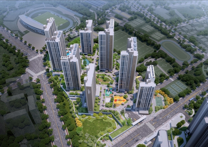 1월 말 분양예정인 경산 상방공원 호반써밋 1단지 조감도.  초대형 공원을 품고 있는게 큰 장점이다.  <호반건설 제공>