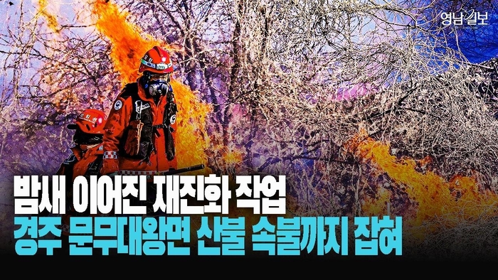 경주시 문무대왕면 산불, 재발화 진화… 잔불 정리 지속