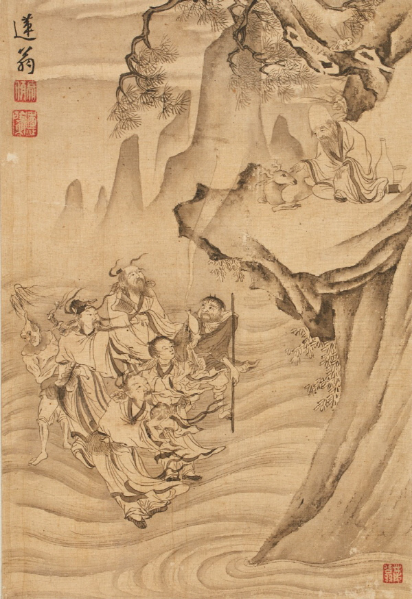 윤덕희, 군선경수도 비단에 수묵, 28.4×19.5㎝, 국립중앙박물관 소장