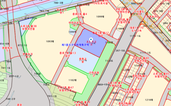 대구 동구 율하동 1100번지와 1101번지는 도시계획상 각각 초등학교, 중학교 용지로 설정돼 있다. 국토교통부 토지이음 캡처