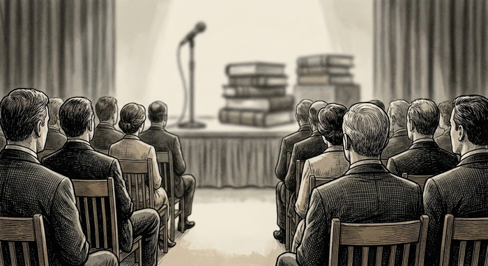 정치인의 출판기념회장에 지지자와 시민들이 참석해 있는 모습. <이미지=생성형 AI>