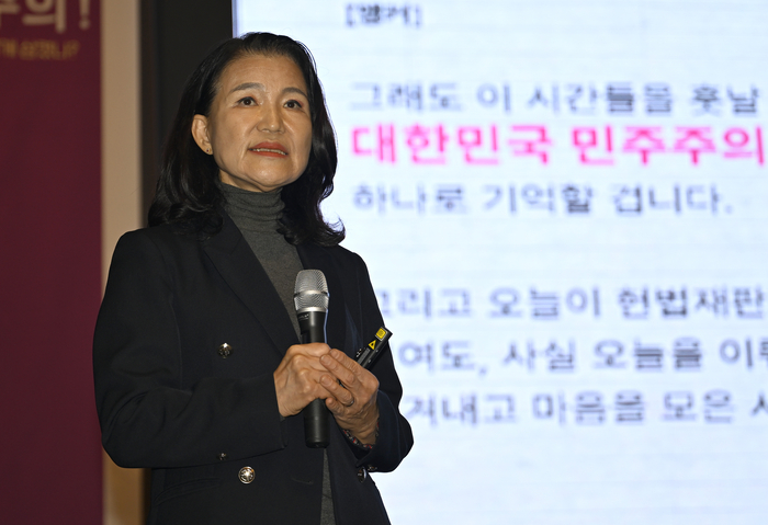 지난해 12월 20일 오후 대구 북구 중앙컨벤션센터에서 이진숙 전 방송통신위원회 위원장이 자유민주주의! 민노총은 자유대한민국을 어떻게 삼켰나?를 주제로 강연하고 있다. 영남일보DB