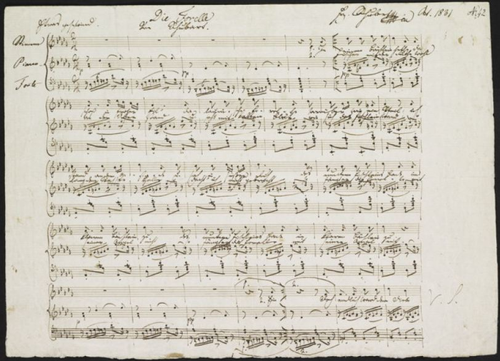 프란츠 슈베르트의 Die Forelle 손글씨 사본, 1817년 출판. <위키미디어 제공>