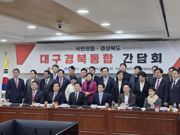 지난달 지역 의원들과 시·도 관계자들이 통합 관련 간담회를 열고 있다. 서정혁기자